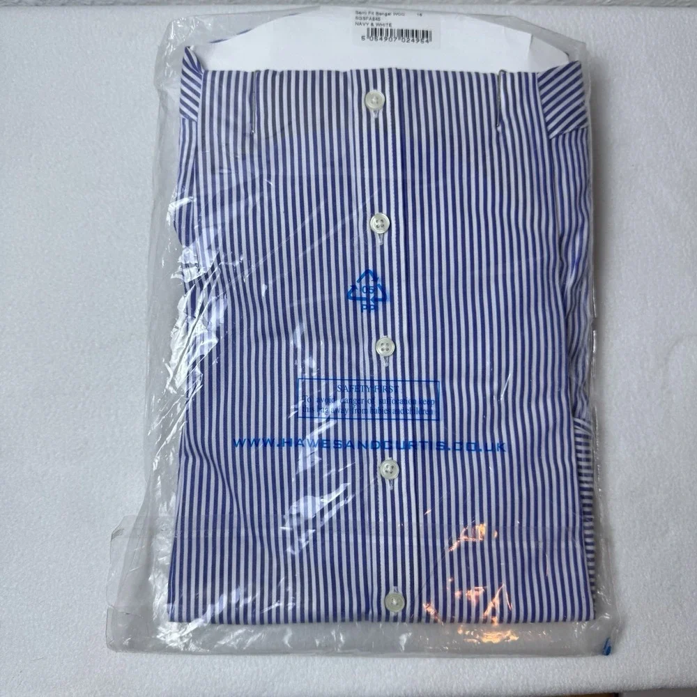 New Hawes & Curtis Woman's Semi Fitted Blue And White Striped Shirt UK 16 US 12